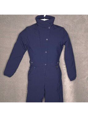 Vintage Obermeyer Womens Ski Snow Suit 6 Zip Pockets One Piece Navy Blue
